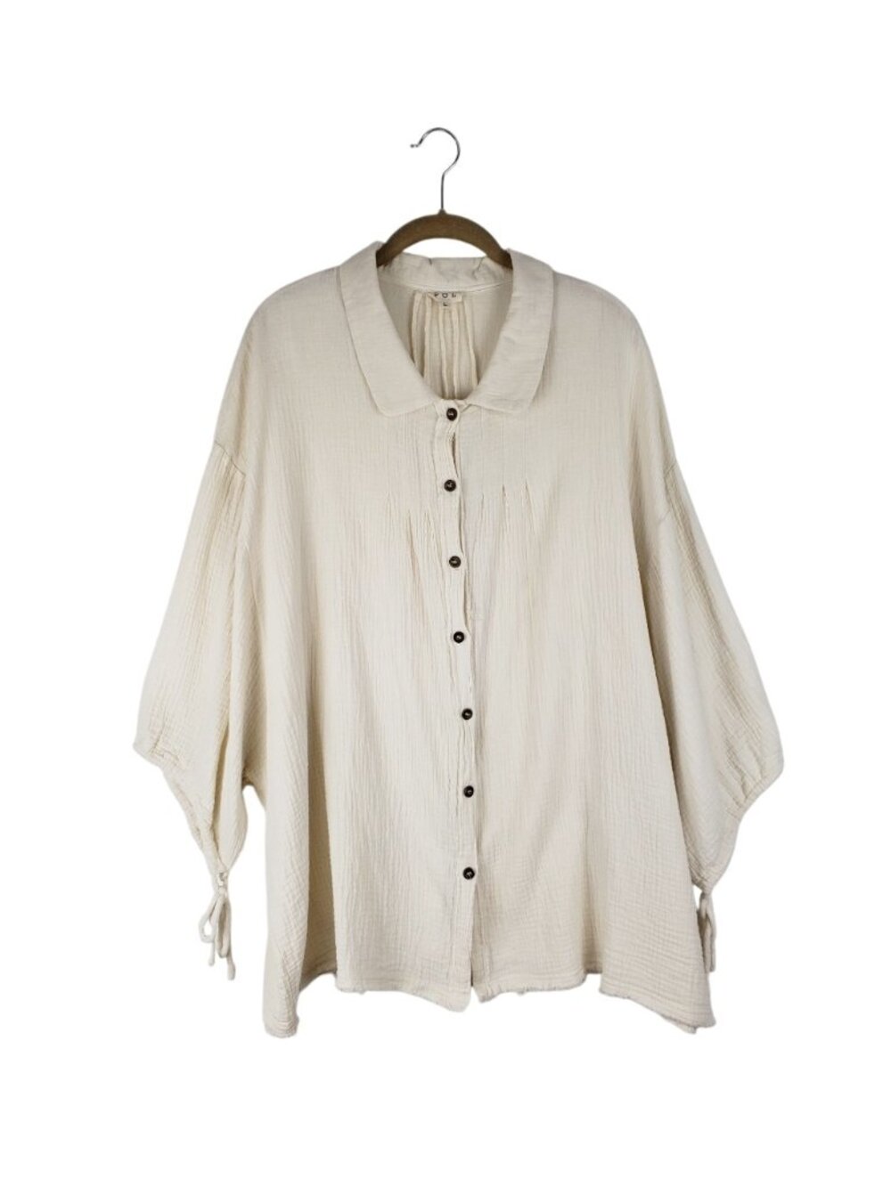 POL Double Gauze Batwing Button Up Shirt Oversized Cream Cotton Womens Large